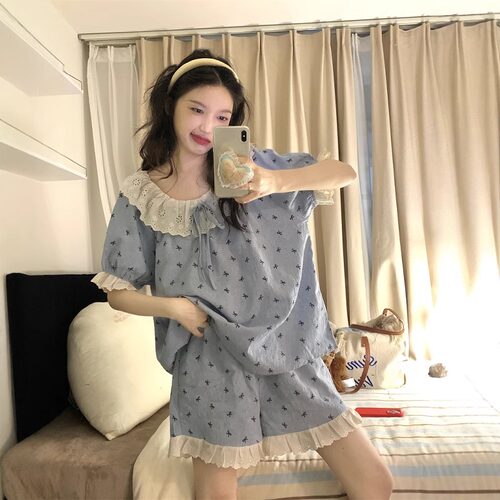 晚眠带胸垫睡衣女夏季薄款短袖2026年新款公主风两件套装家居服 - 封面