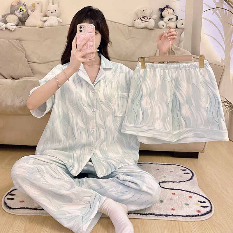 ”水波粼粼“三件套家居服女夏款