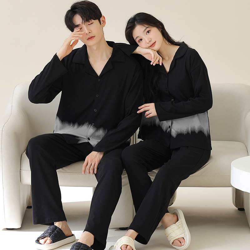 晚眠2024年新情侣睡衣女春秋款冬季纯棉长袖男士加肥加大码家居服