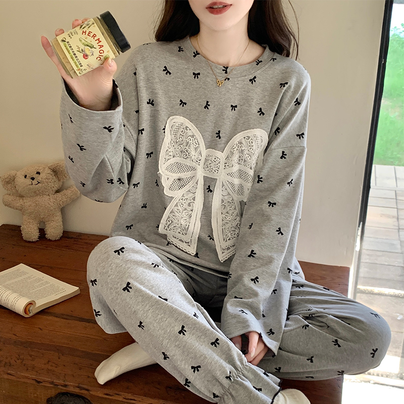晚眠带胸垫睡衣女春秋长袖套头卡通2025年新款秋冬季防凸点家居服