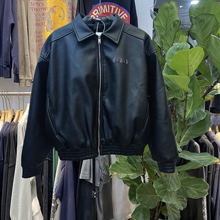 档口实拍 ERD忧郁的富二代机车风黑色皮衣男翻领拉链夹克外套潮