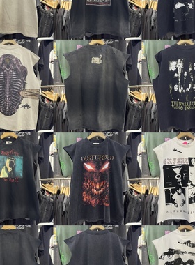 档口实拍Saint xxx stb明星同款做旧水洗vintage风格无袖T恤坎肩