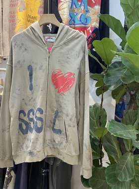 档口实拍美式复古Saint xxx stb涂鸦破坏vintage宽松拉链卫衣帽衫