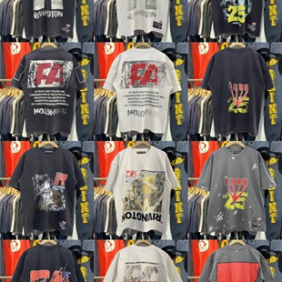 档口实拍 stb潮牌美式复古数字字母印花涂鸦水洗做旧短袖T恤男女