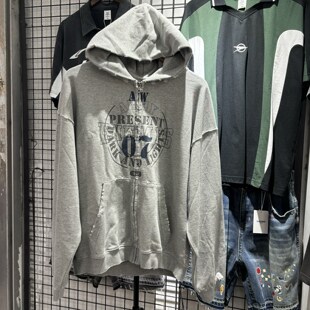 档口实拍 美式复古数字07字母印花拉链连帽卫衣开衫外套男女同款