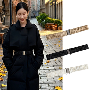 羽绒服布腰带女百搭弹力收腰棉衣软时尚简约裙子实用腰带配饰黑色