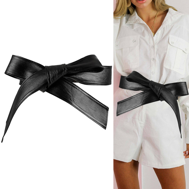 风衣腰带女宽蝴蝶结装饰大衣配连衣裙收腰腰封光身百搭皮带潮黑色