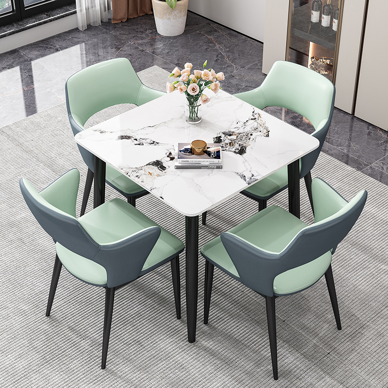 简约现代岩板正方形小户型家用洽谈休闲轻奢商务会客接待一桌四椅