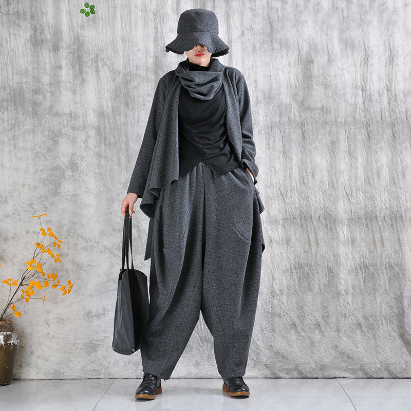 易见2023秋冬新款复古羊毛呢时尚套装宽松不规则外套+阔腿灯笼裤,女装/女士精品,时尚套装,淘宝优惠券,粉丝福利购,淘宝优惠卷