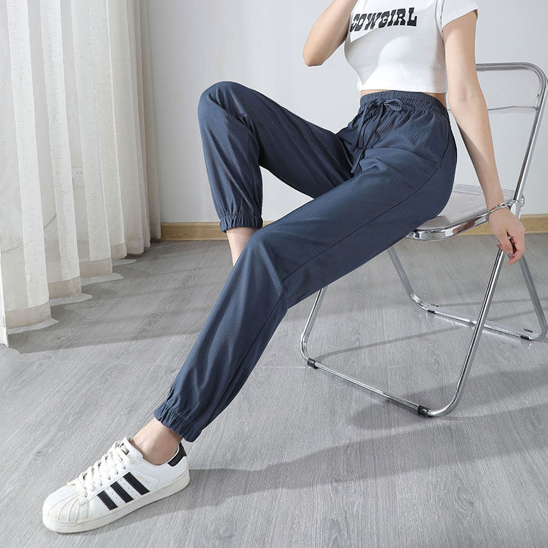 冰丝加长女高个子超长170-175夏薄款束脚运动裤大码休闲