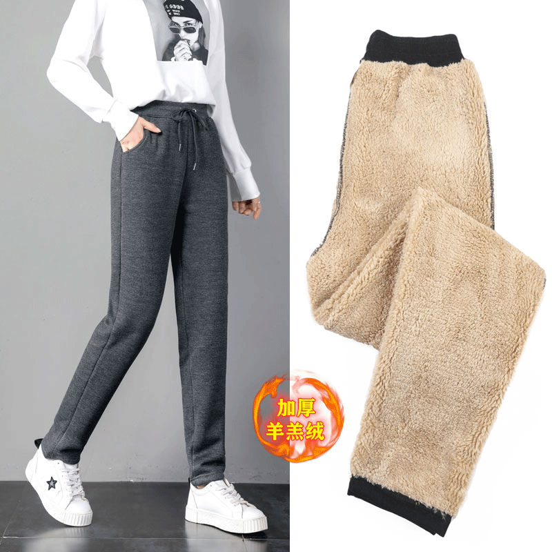 宽松直筒超长加绒加厚保暖运动裤
