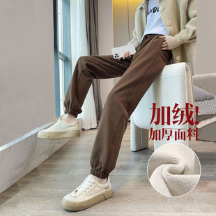 宽松束脚哈伦裤 女高个子灯笼裤 运动裤 冬天加绒咖色收腿缩口加长版