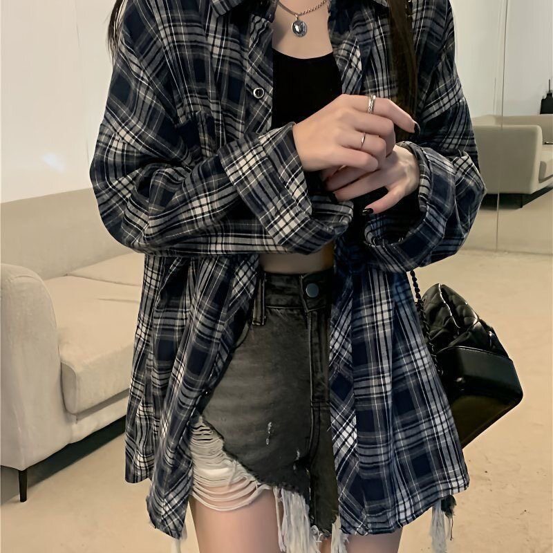 SEMISWEET设计感格子衬衫上衣夏新款小个子外搭薄款外套衬衣女