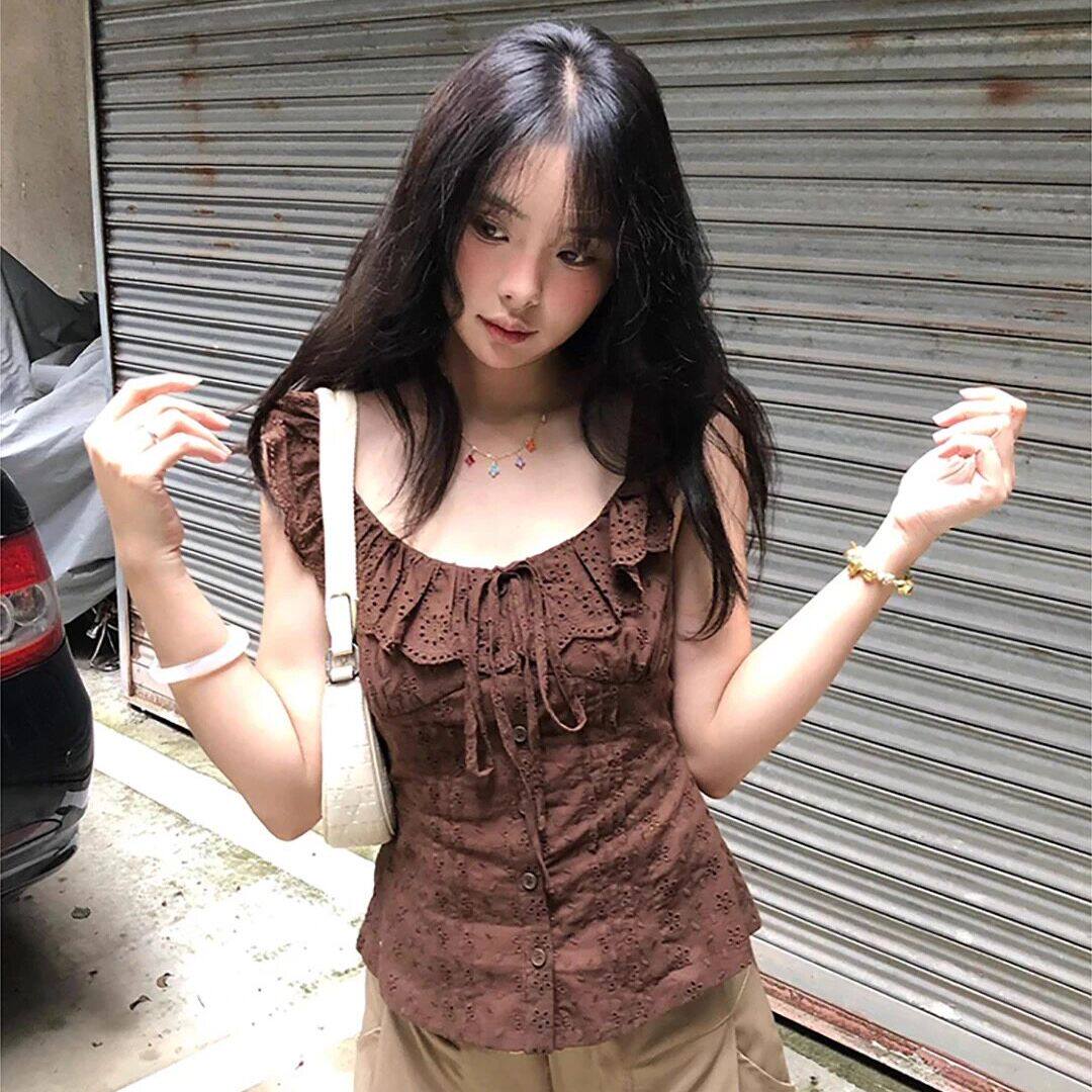 法式复古收腰显瘦荷叶边衬衫