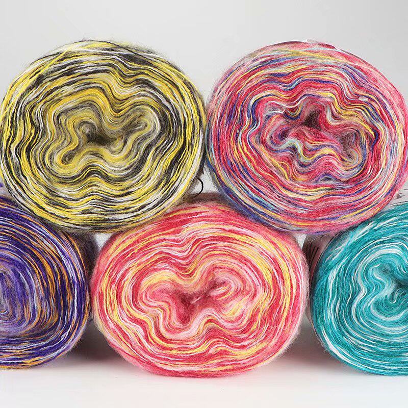 SEGMENT DYED SILK MOHAIR GRADIENT CAKE LINE HAND-KNITTED MEDIUM THICK SMALL MOHAIR STICK NEEDLE SWEATER SHAWL SCARF YARN BALL