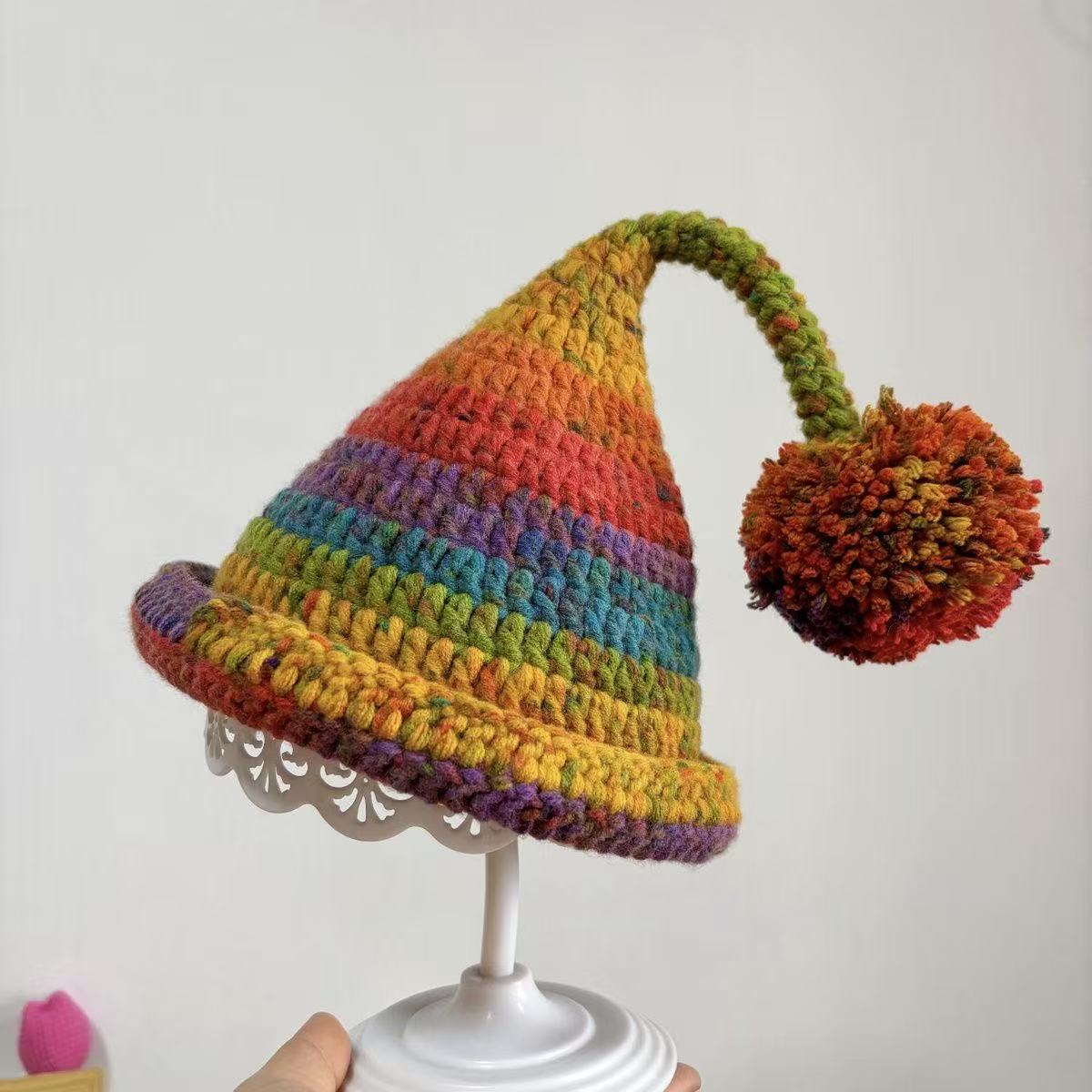 段染diy手工毛线钩针编织女巫精灵帽材料包秋冬儿童成人男女帽子