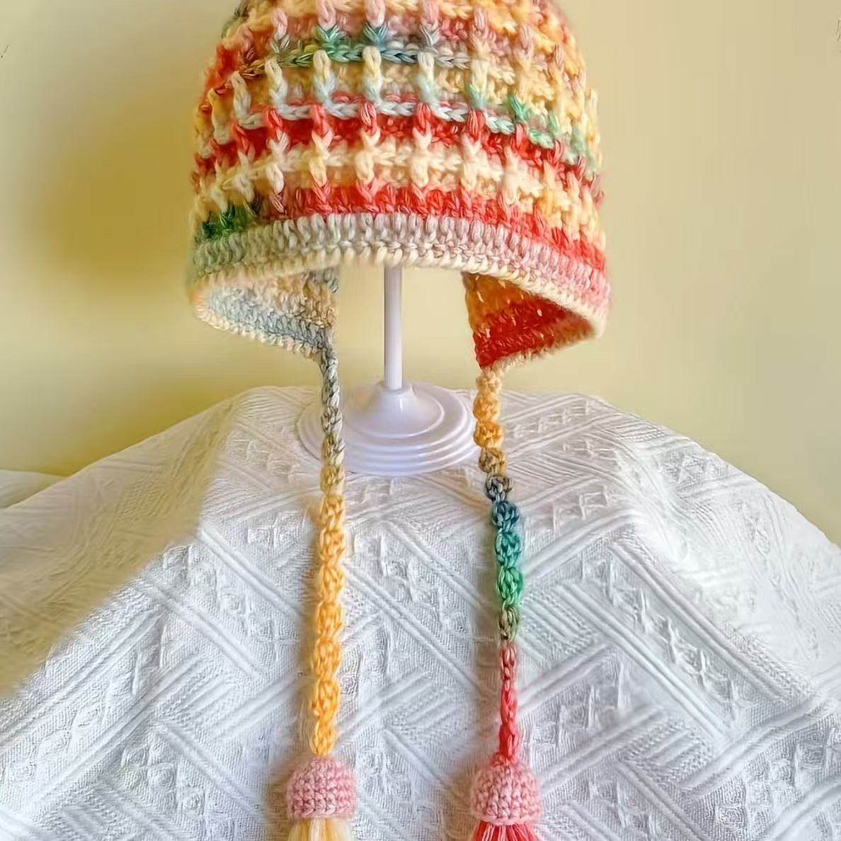 手工diy钩针毛线编织华夫格护耳帽材料包自制冬季保暖儿童成人帽