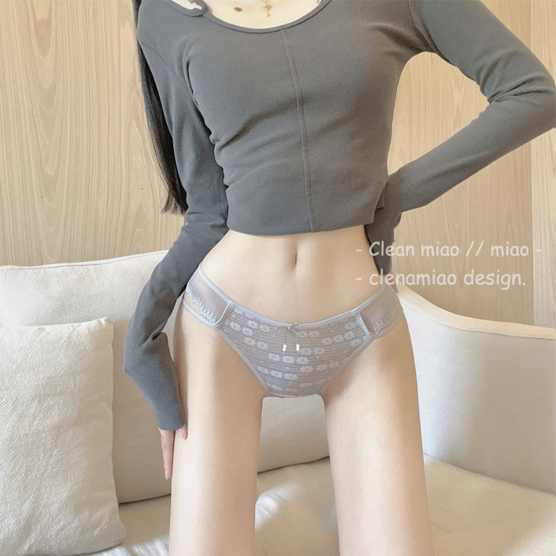 CLEAN喵 烟熏紫苏欧美夏薄款蝴蝶结速干中低腰细带微透少女三角裤