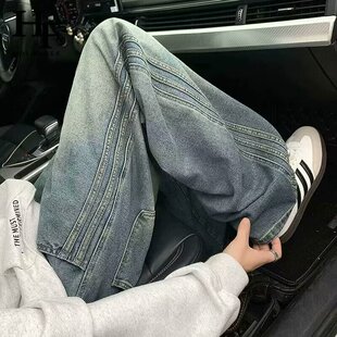 美式cleanfit牛仔裤男款2025秋冬新款青少年加绒加厚直筒裤子