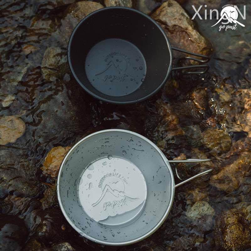 gopast户外露营雪拉碗登山杯野餐经典挂碗餐具日式不锈钢加厚款