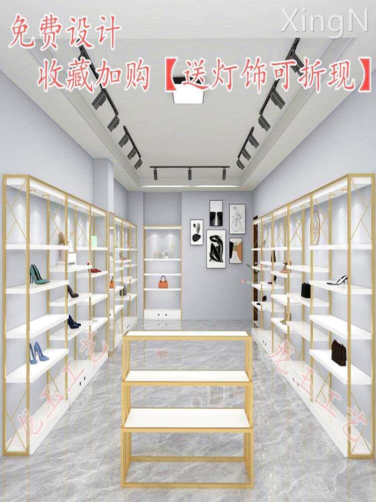 鞋店鞋架展示架商场带灯筒灯货架童鞋店装修效果图包包店铺展货柜