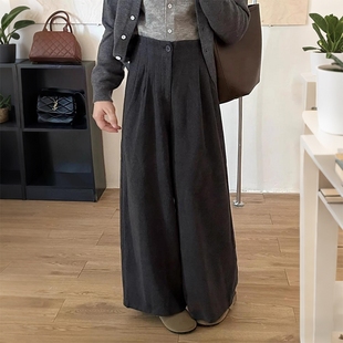 裤 小个子宽松垂感直筒休闲西装 女秋冬2025新款 加绒加厚毛呢阔腿裤