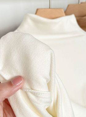 女童半高领德绒打底衫加厚长袖t恤中大儿童男童秋冬内搭白色上衣