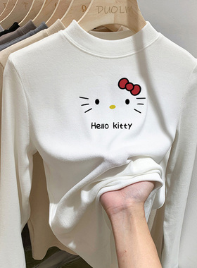 男女童德绒打底衫内搭秋冬儿童卡通凯蒂猫印花长袖加厚半高领上衣