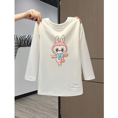 儿童拉布布衣服圆领中长款遮屁股上衣秋冬季女大童德绒打底衫内搭