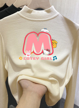 男女童加绒厚德绒打底衫秋冬内搭叠穿半高领儿童长袖T恤保暖上衣