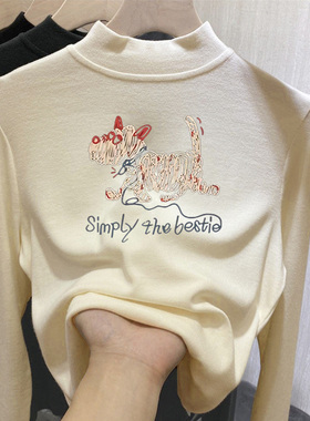 女童德绒打底衫内搭秋冬儿童加厚卡通半高领长袖t恤男童保暖上衣