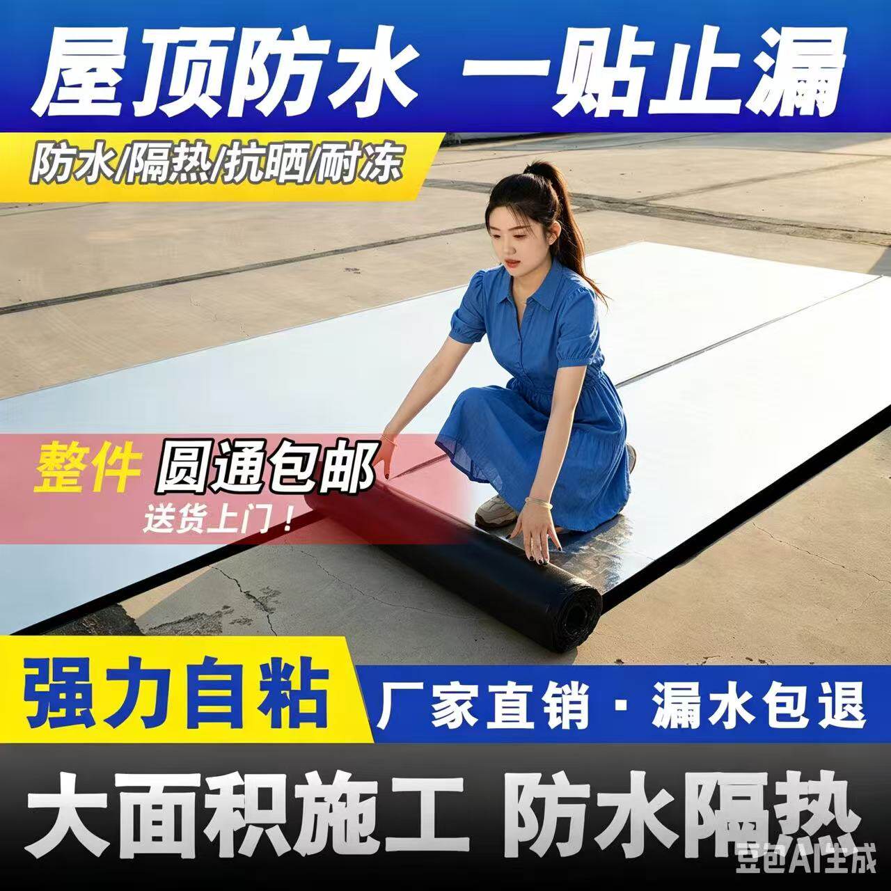 屋顶防水补漏材料sbs自粘卷材屋面房顶油毡免火烤彩钢瓦改性沥青
