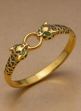 NVOXS欧美时尚简约金色豹子头手镯女高级感镀18K金不掉色手饰品