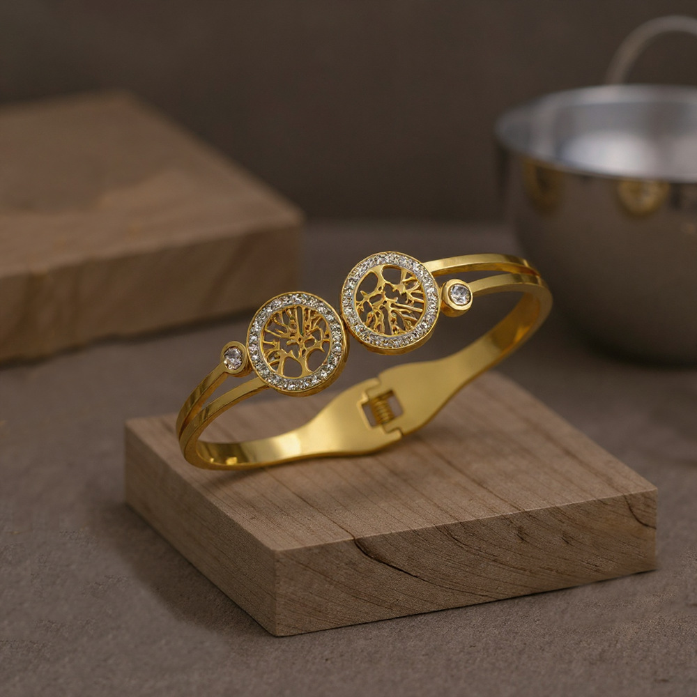 金色生命之树开口钛钢手镯