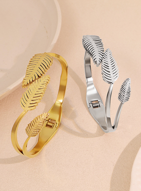 时尚金属叶子开口手镯