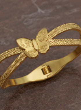 NVOXS原创设计金色蝴蝶开口手镯