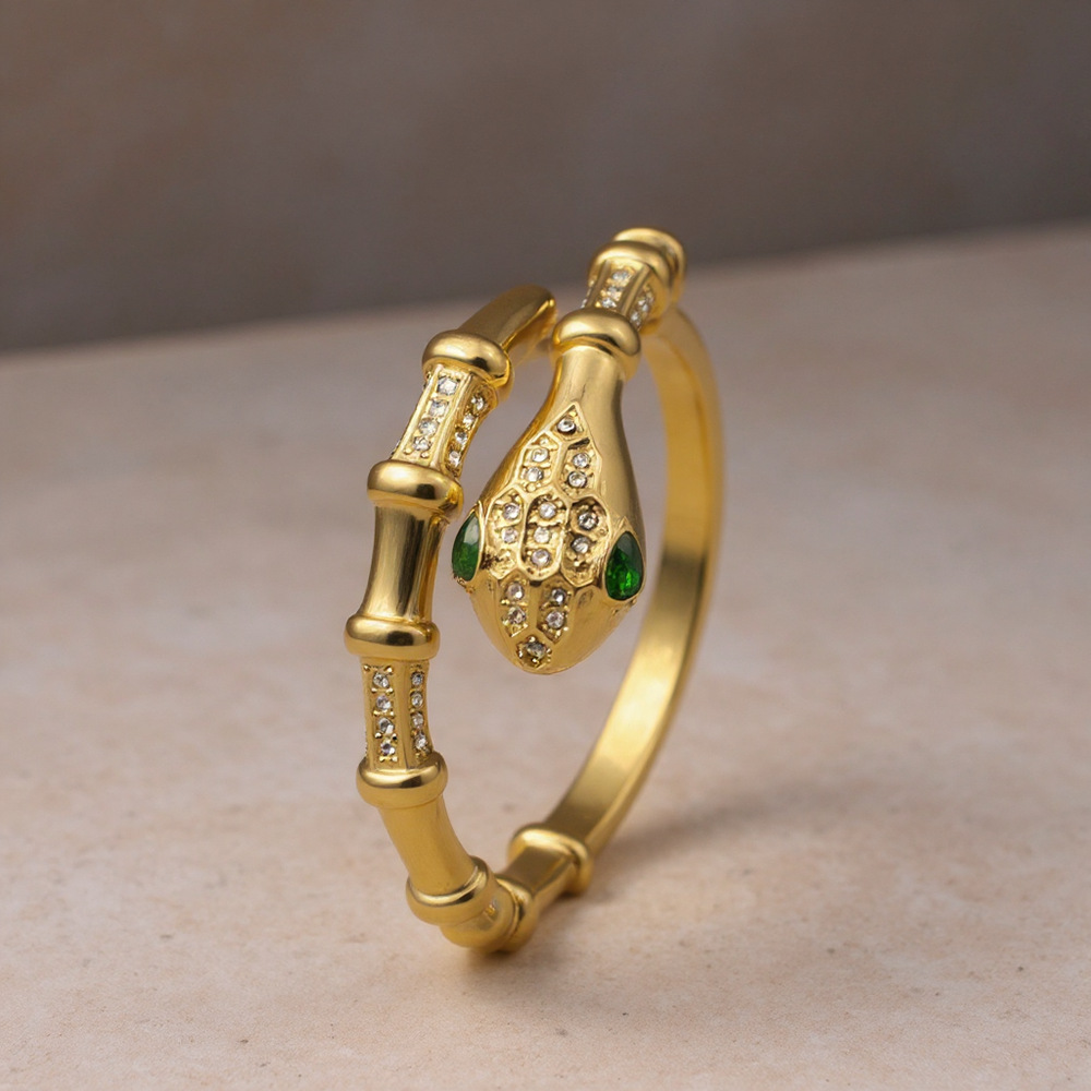 NVOXS波西米亚镶嵌彩色锆石不锈钢手镯镀18K金不掉色可开口蛇手环