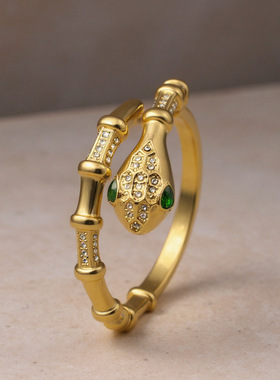 NVOXS波西米亚镶嵌彩色锆石不锈钢手镯镀18K金不掉色可开口蛇手环