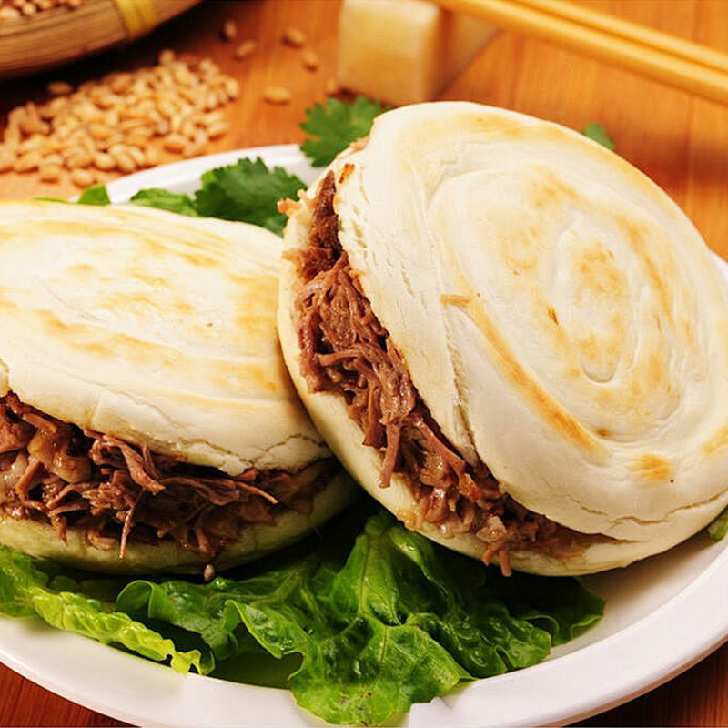 西安肉夹馍特产腊汁肉白吉饼正宗陕西方便速食半成品早餐馍馍袋装
