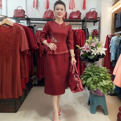 高端喜婆婆婚宴装旗袍年轻结婚妈妈婚礼礼服小个子气质大牌假两件