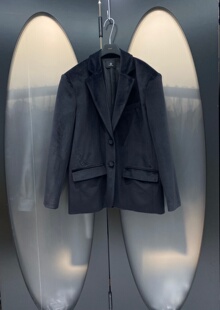 简洁光版设计挺阔正肩宽松黑色西装外套男友风帅气加厚丝绒西服女