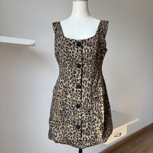 豹纹连衣裙女短款小个子显瘦气质名媛风高级感小香风背心裙子春秋