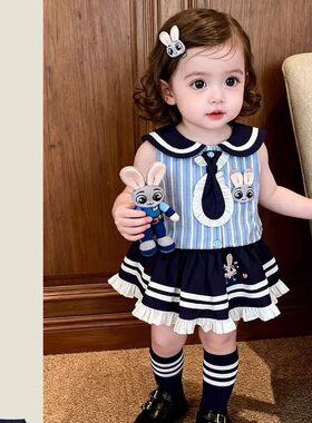 女童学院风套装2026夏装新款小童半身裤裙女宝宝背心爆款两件套潮
