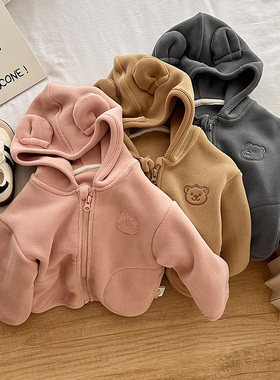 婴儿宝宝奥粒绒连帽拉链衫外套秋冬男童棉服女童儿童保暖上衣冬装