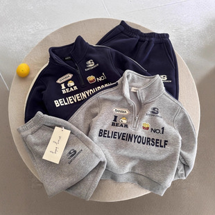 韩版童装男童潮牌刺绣卫衣裤套装大童两件套