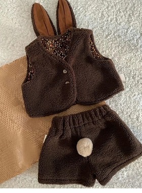 婴儿套装秋冬款0-3岁婴童小兔绒加厚马甲背心宝宝夹棉短裤两件套