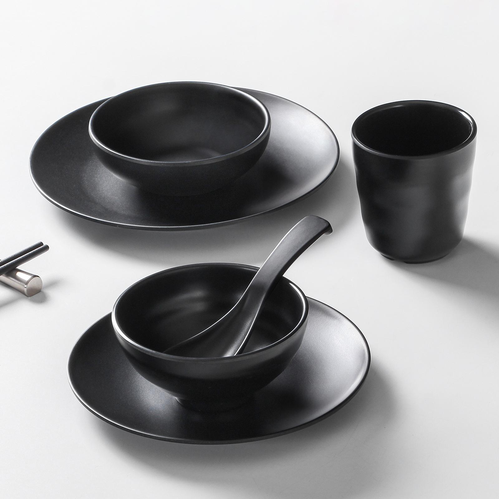 密胺餐具小碗餐厅饭店耐摔黑色磨砂套装商用火锅摆台四件套