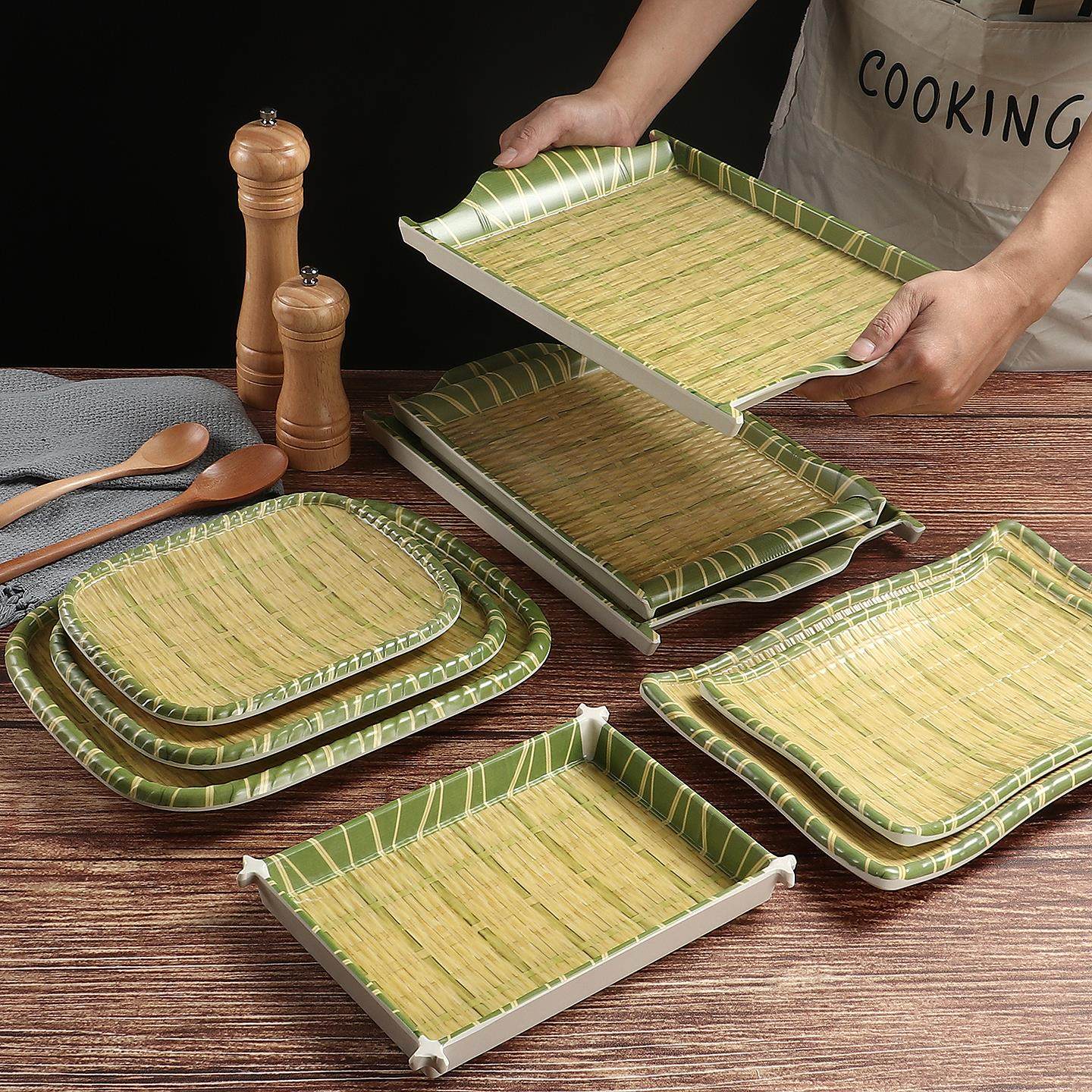 竹编密胺餐具烧烤烤串盘子塑料托盘饭店小吃凉菜大排档炒菜盘子,餐饮具,盘,淘宝优惠券,粉丝福利购,淘宝优惠卷
