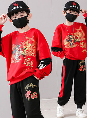 国风男孩新年衣服红色儿童卫衣2026新款童装帅气汉服春秋男童唐装