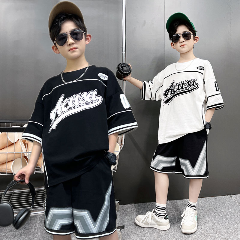 男童装夏装短袖T恤2025新款中大童男孩夏天上衣韩版6儿童运动套装